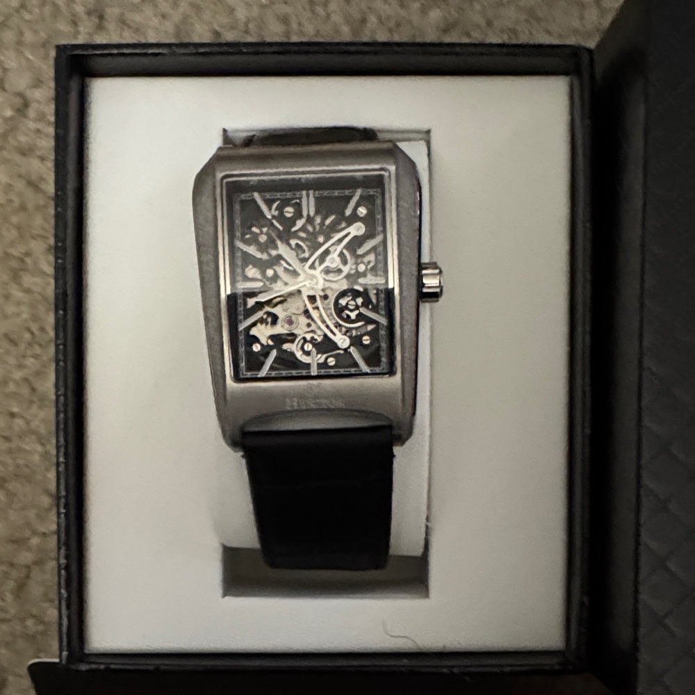 Men's Black and Silver Skeleton Watch Heritor with certificate of authenticity